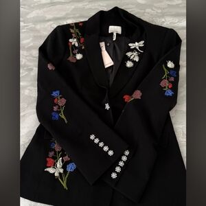 Cinq A Sept Embroidered Black Blazer with Floral Accents